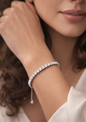 Adjustable 4mm cz stone TENNIS style bracelet in pure silver