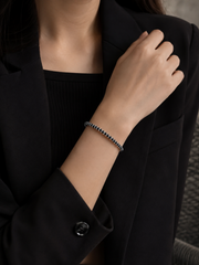 Adjustable Black Beads Nazariya Bracelet in pure silver (single piece)