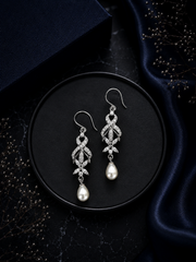 Multi cz stone danglers with pearl drops in pure silver