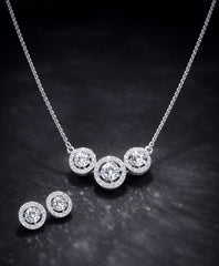 Three circle multi cz stone 18'' long necklace in pure silver