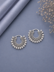2.5 cm diameter filigree balis with single line of shell pearls in pure silver