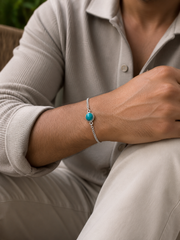 Oval turquoise thin chain style bracelet in pure silver