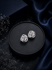 Rose pattern multi cz stone studs in pure silver