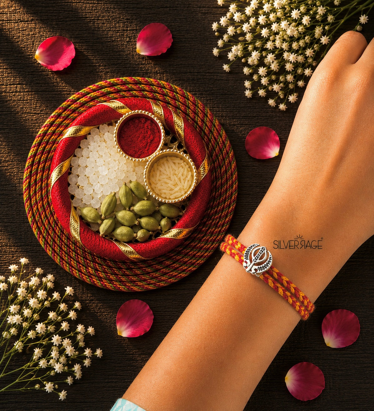Silver Khanda motif rakhi