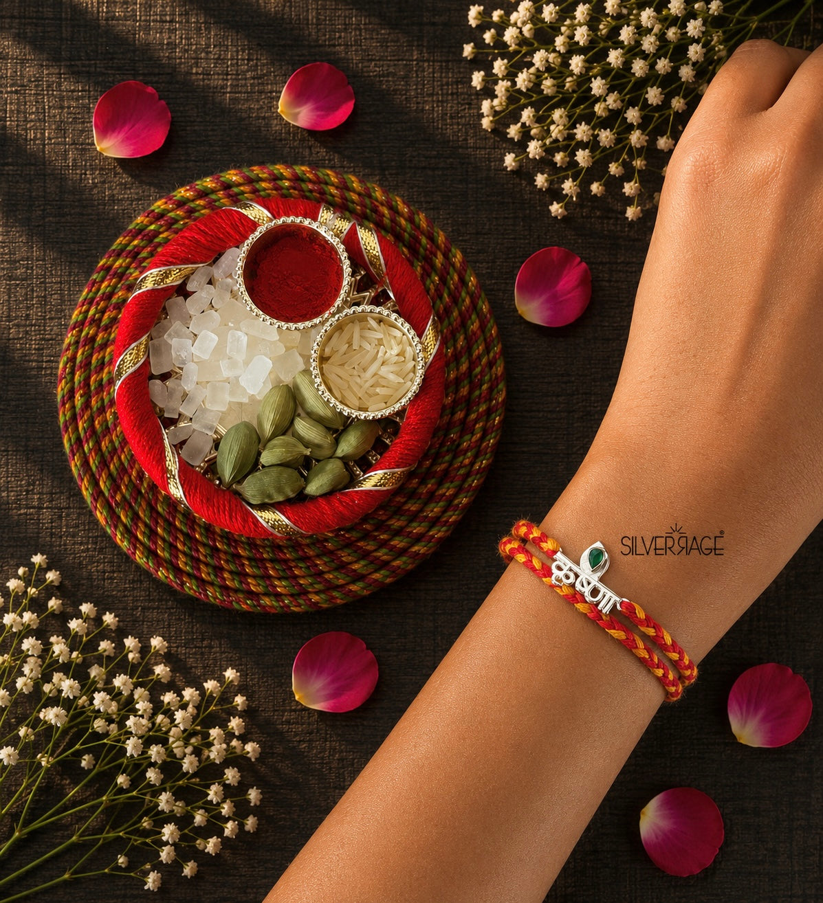 Silver Krishna motif rakhi