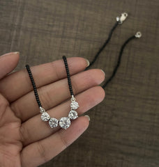 Five cz stone 18'' long mangalsutra with matching 7mm cz studs in pure silver