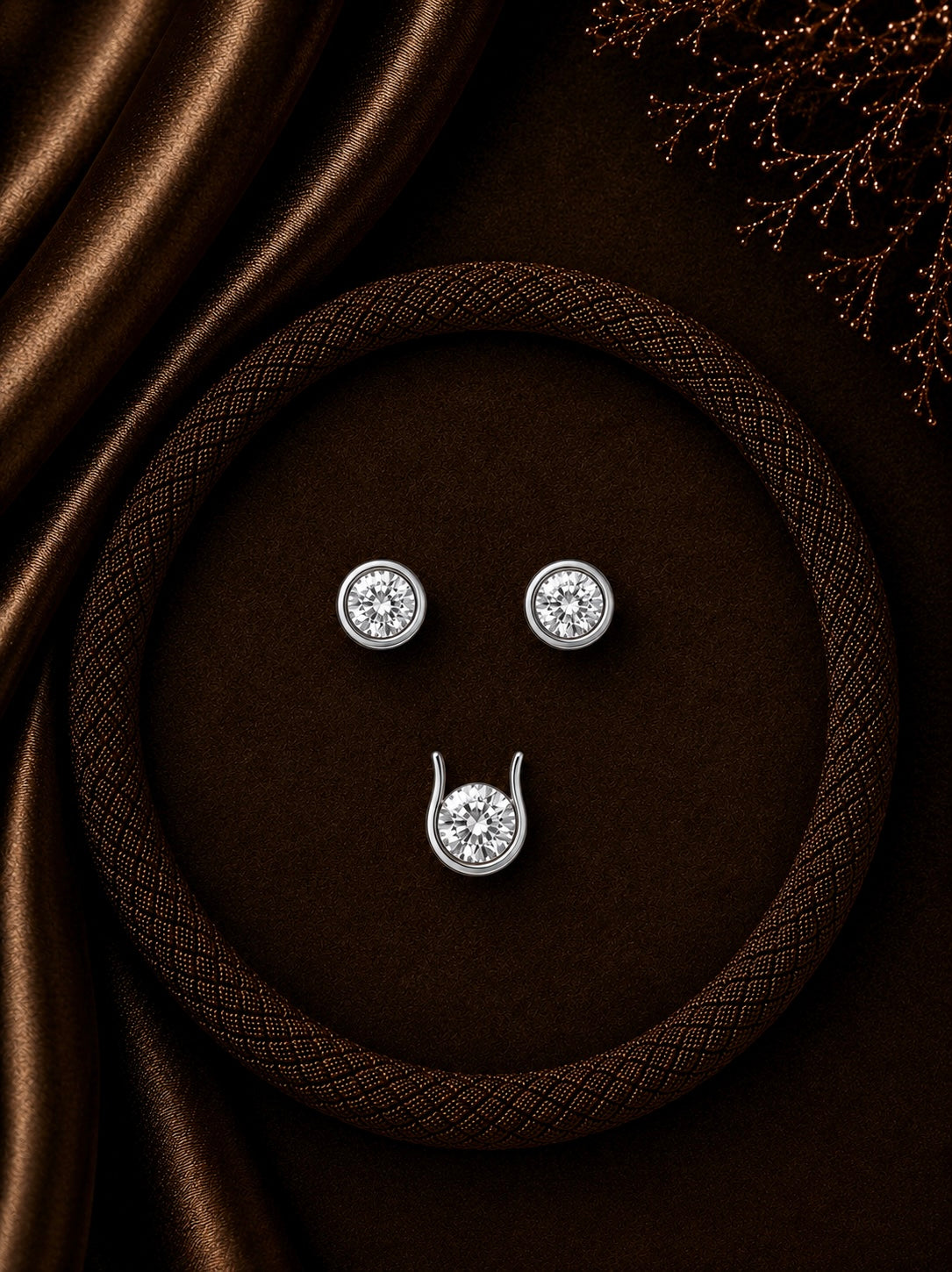 6mm cz stone earstuds and U shape pendant in bezel setting made in pure silver