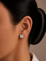 7mm single square cz grain setting studs in pure silver