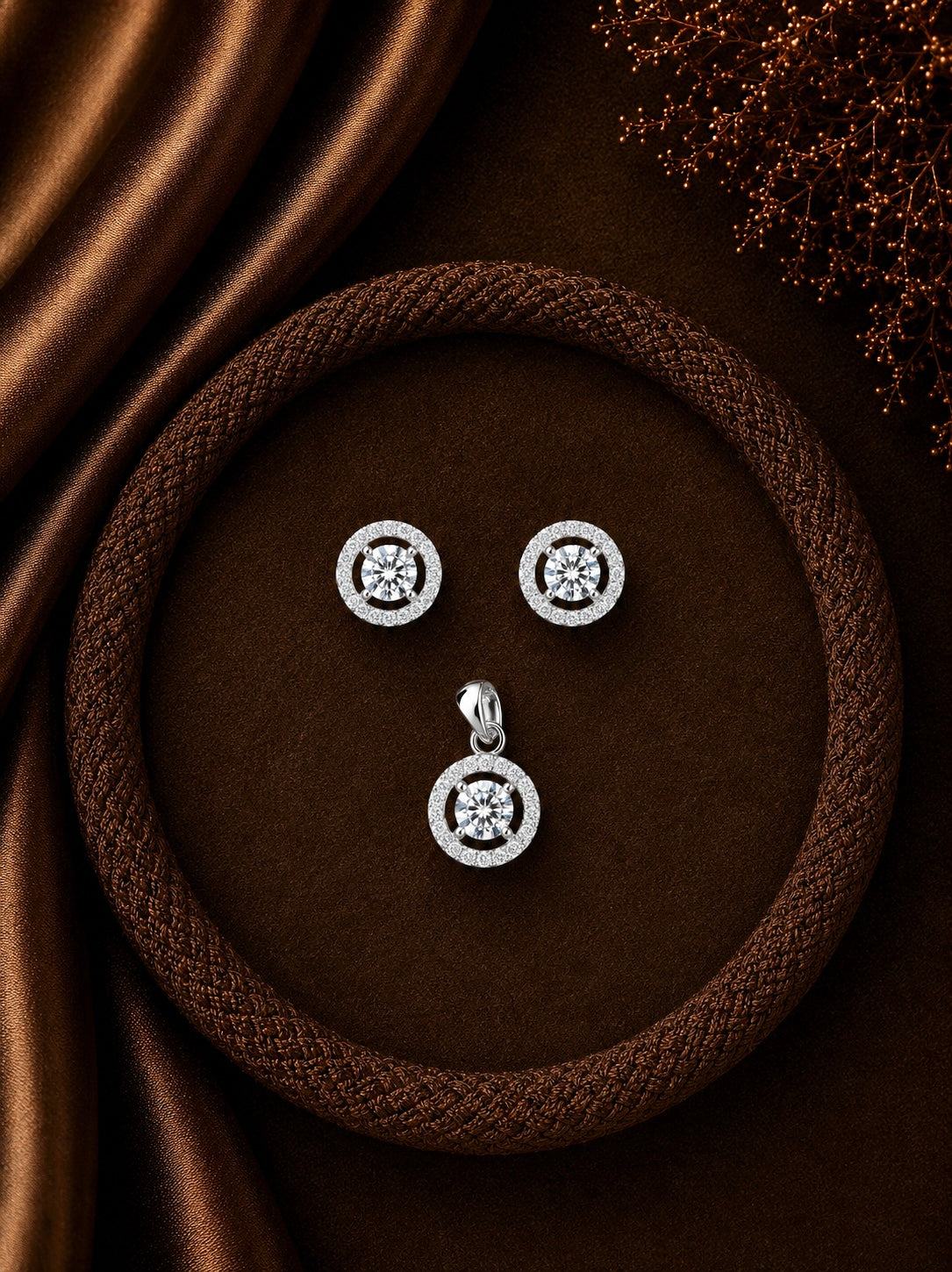 9mm multiple cz stone studs with a matching pendant in pure silver