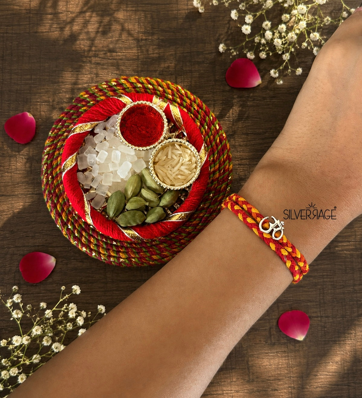 Silver Small Om Shape motif rakhi