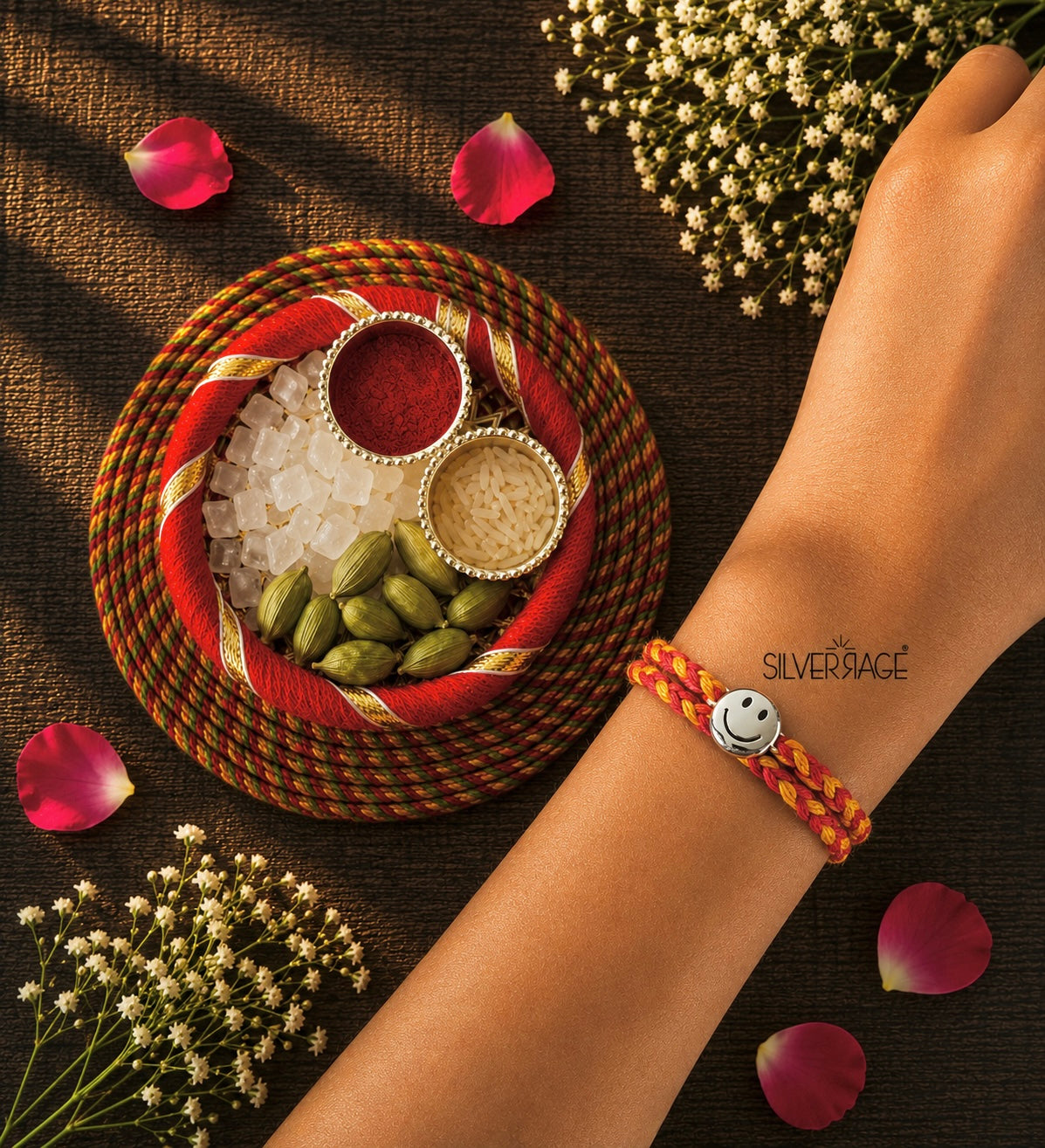 Silver Smiley motif rakhi