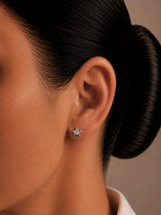 3mm single cz flat star pattern studs in pure silver