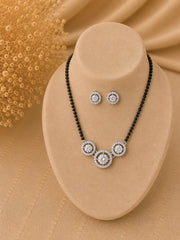 Three circle multi cz stone 18'' long mangalsutra in pure silver