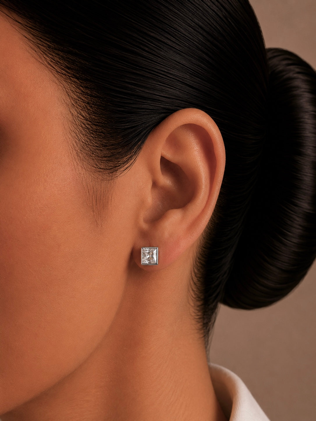 6mm single cz square bezel setting studs in pure silver