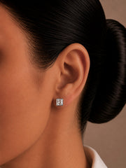 6mm single cz square bezel setting studs in pure silver