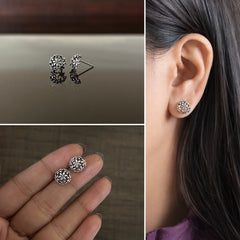 Floral bun studs in pure silver