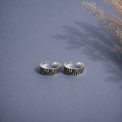 Weaving mat pattern toe rings in pure silver (one pair)