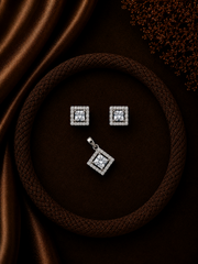 9mm multi cz square pattern pendant and matching studs in pure silver
