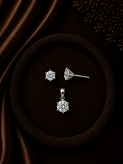 7mm six prong single cz stone studs (solitaire setting) with a matching 8mm cz pendant made in Pure Silver