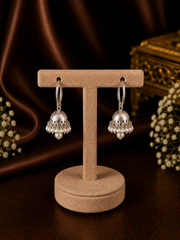 Multiple pearl cluster jhumka with a 2 cm thick plain bali in pure silver