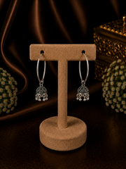 3 cm thick plain silver balis with small carving work jhumkas in pure silver