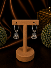 Pure silver 2 cm thin balis with beads and carving work jhumkas
