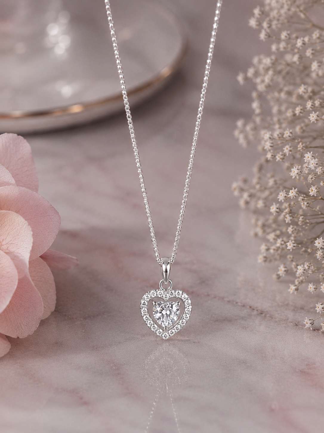 8mm multi cz heart pendant with an 18inch chain in pure silver