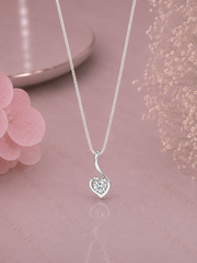Paisley heart pendant with a single cz stone along with an 18'' chain in pure silver