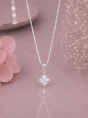 Single 6mm square cz pendant with an 18 inch chain in pure silver