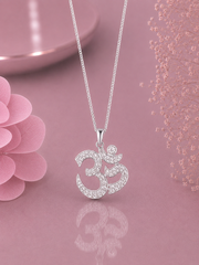 Om shape multi cz micron setting pendant with an 18inch chain in pure silver