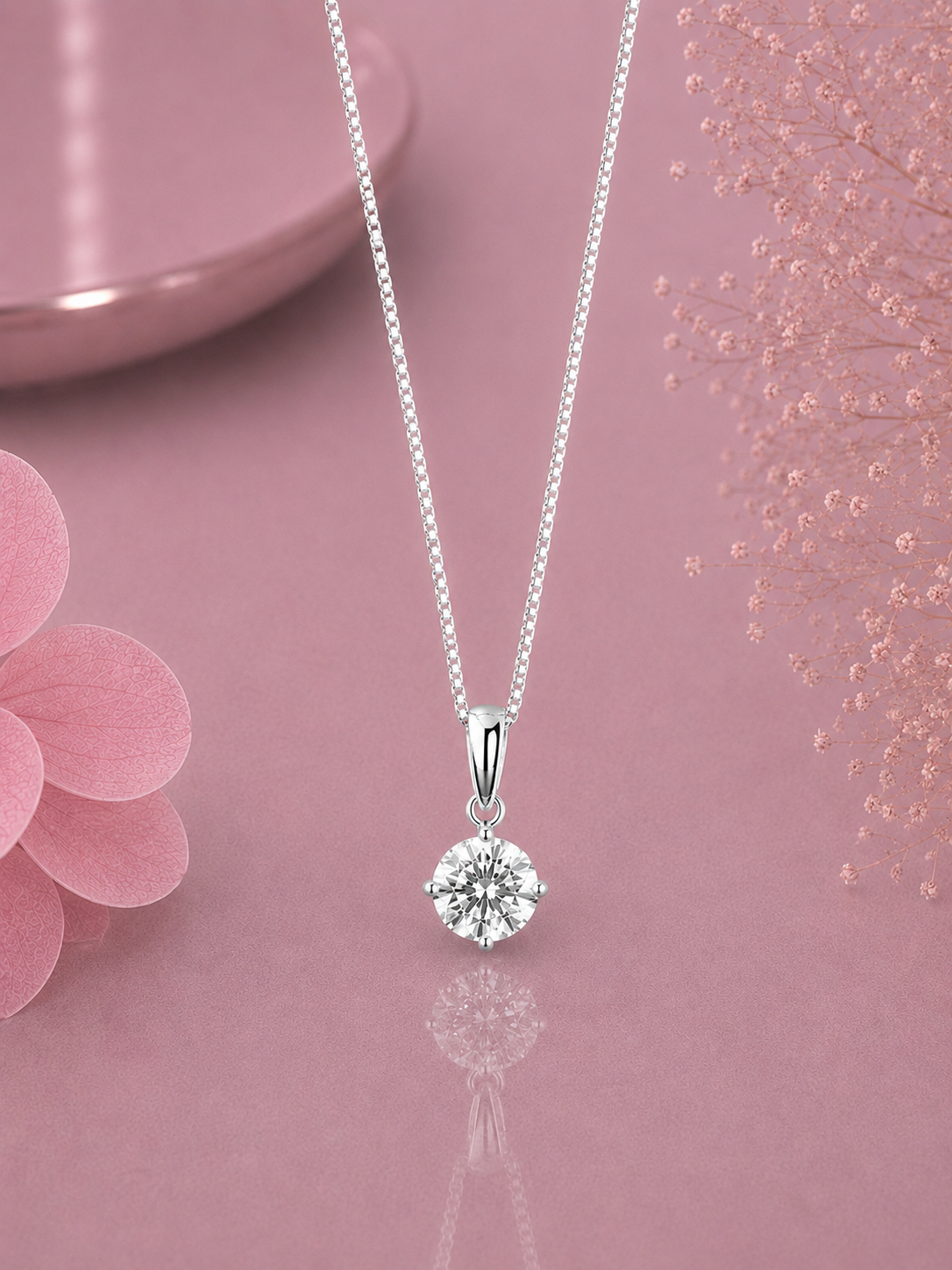 6mm cz stone four prong elevated grain setting pendant with an 18’’ chain in pure silver