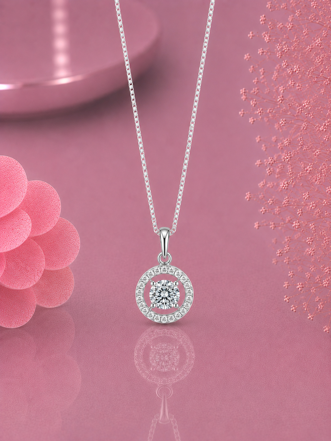 9mm multi cz stone round pendant with an 18'' chain in pure silver