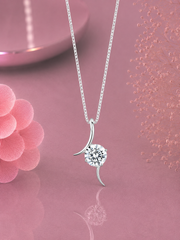 8mm cz stone curved edge pendant with an 18'' chain in pure silver