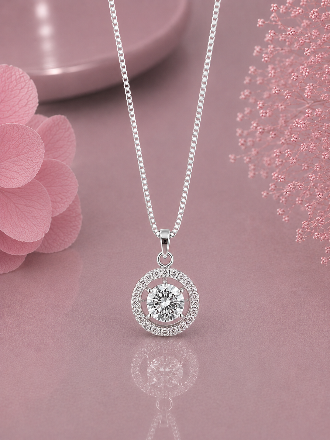 1.1 cm diameter multi cz stone pendant with an 18'' chain in pure silver