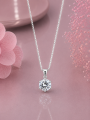 8mm transparent cz stone six prong pendant with an 18'' chain in pure silver