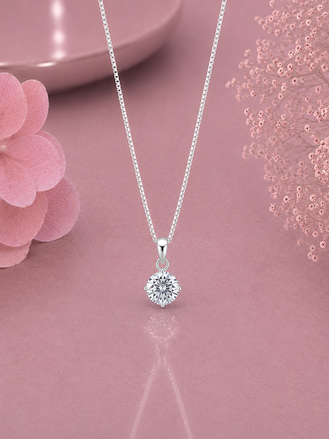 7mm cz stone four prong elevated grain setting pendant with an 18’’ chain in pure silver