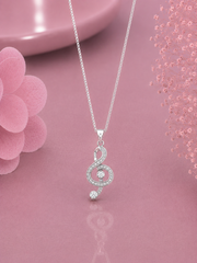 Musical note pattern multi cz stone pendant with an 18'' chain in pure silver
