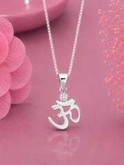 Auspicious big Om pendant with a 4mm cz stone and an 18'' chain in pure silver