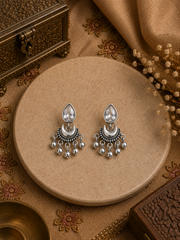 Pure silver cz stone chandbalis with silver beads