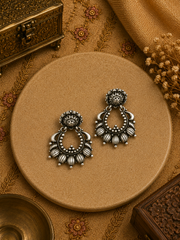 Royal intricate pattern antique finish earrings in pure silver