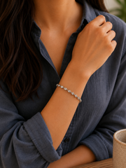 Adjustable 3mm cz stone bezel bracelet in pure silver