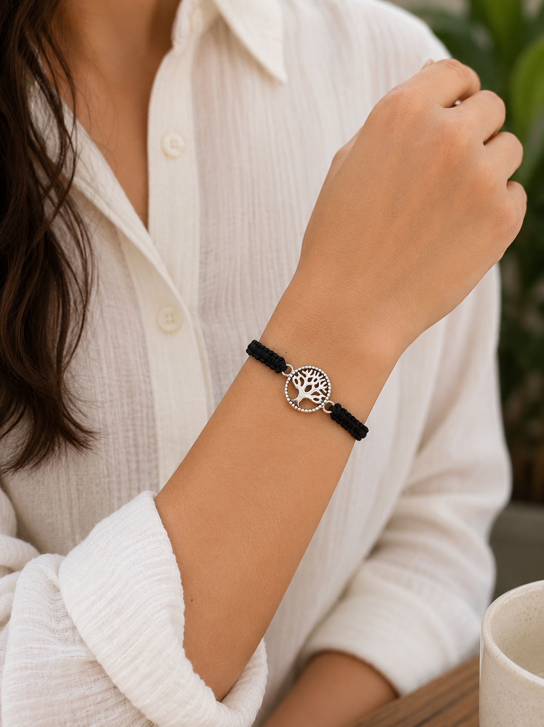 Pure silver Tree of Life adjustable hand braided bracelet