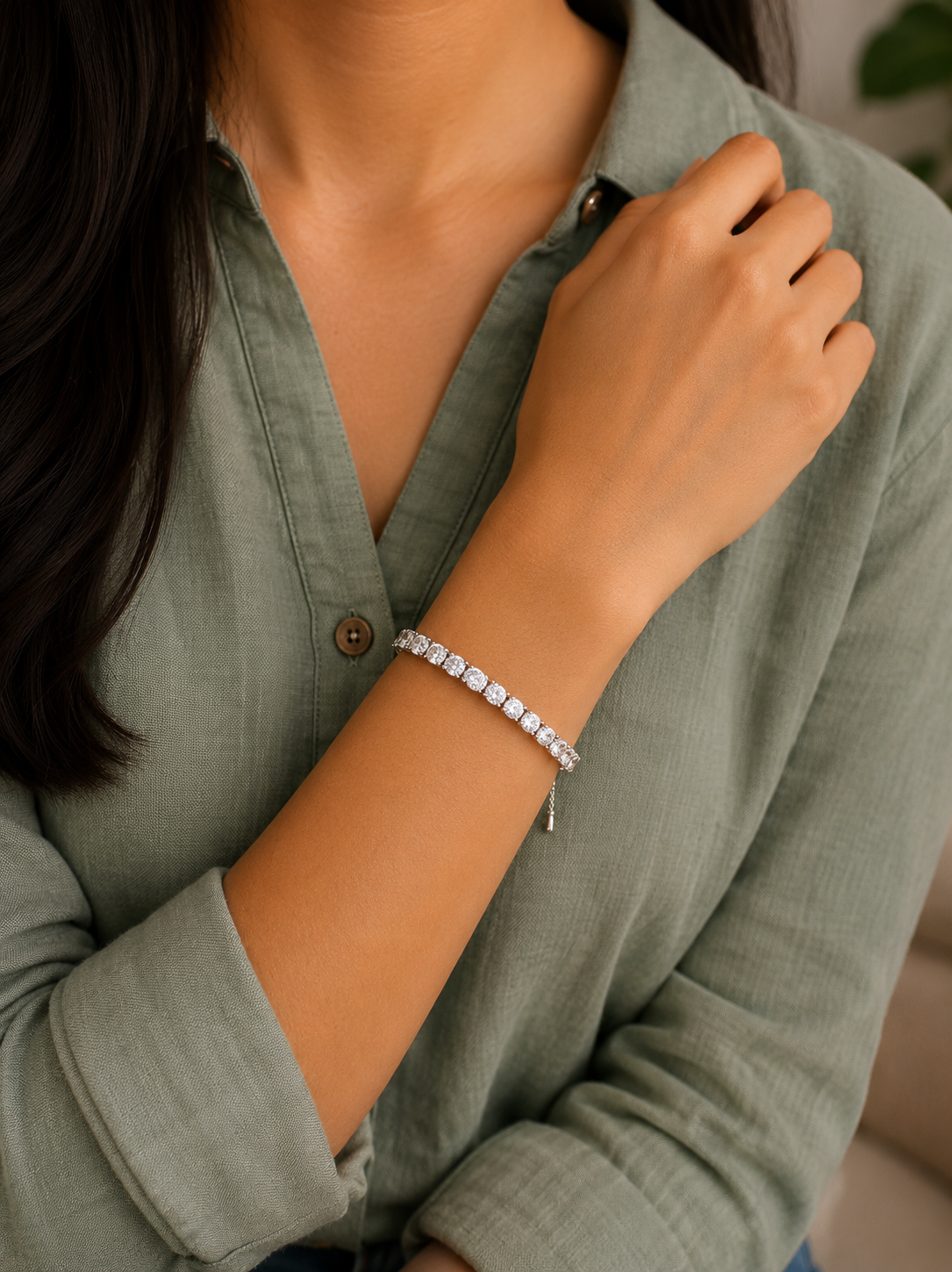 Adjustable 4mm cz stone TENNIS style bracelet in pure silver