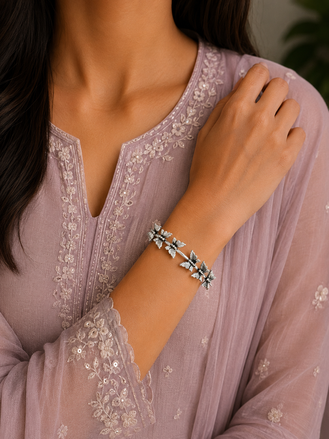 Six butterfly motif kada in pure silver