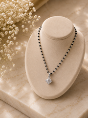 7mm single cz stone grain setting pendant with an 18'' mangalsutra chain in pure silver