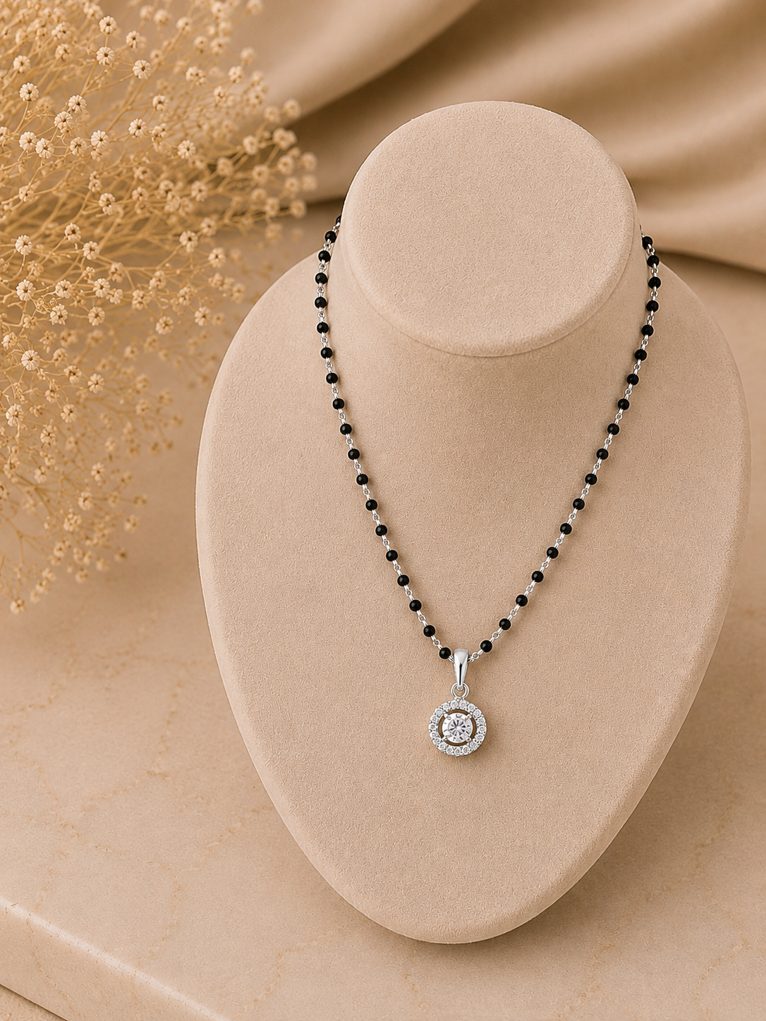 9mm multi cz stone pendant with an 18'' mangalsutra chain in pure silver