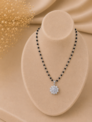 1cm multi cz stone compact flower pendant with an 18'' mangalsutra chain in pure silver