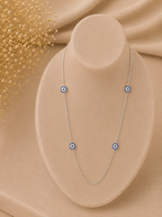 Adjustable 17.5'' four evil eye pattern cz stone thin necklace in pure silver