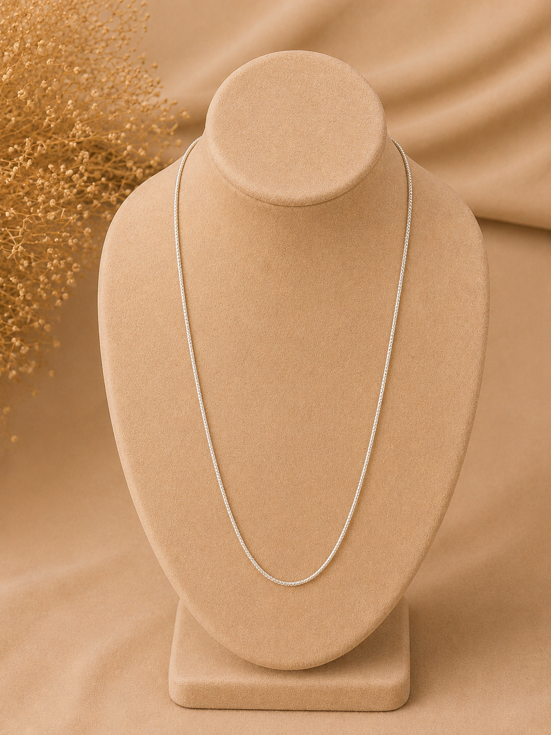 Simple box pattern thin 18'' chain in pure silver