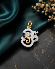 Two tone Om-Ganesha motif pendant with 22 kt. gold plating, a rudraksh in pure silver